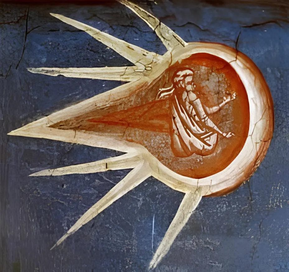 Detail of a 14th-century Byzantine fresco from Visoki Deฤani Monastery showing a personified celestial body with a human figure inside a star-like orb.