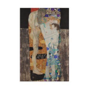 Front view of a premium 4x6 art history greeting card featuring Gustav Klimt's 1905 masterpiece The Three Ages of Woman.