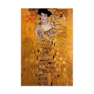 Front view of a premium 4x6 art history greeting card featuring Gustav Klimt's 1907 golden masterpiece Portrait of Adele Bloch-Bauer I.